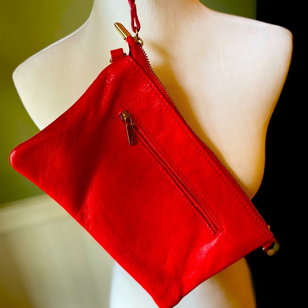 Vera Pelle Italian Red Wristlet / Crossbody Bag